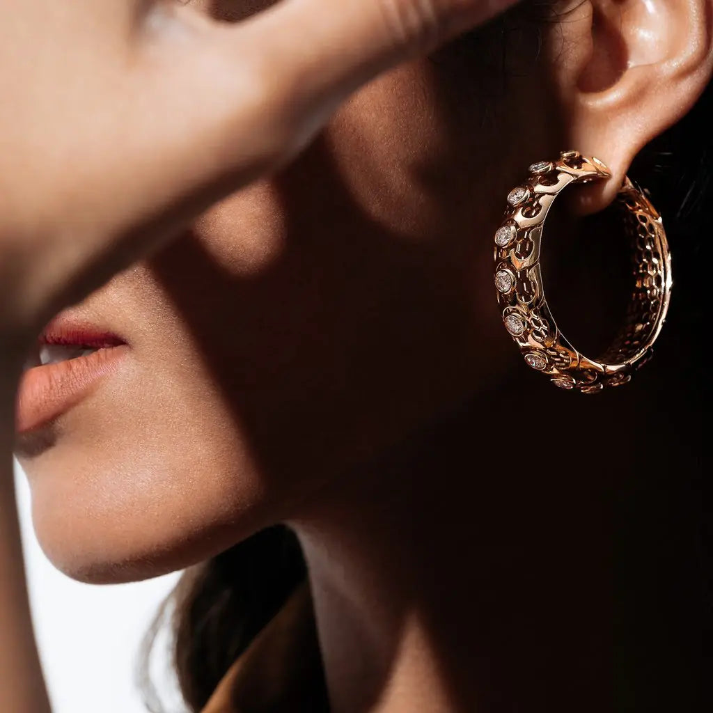 SERPENTES LIGHT PAVÉ DIAMOND HOOPS, ROSE GOLD ORLOV