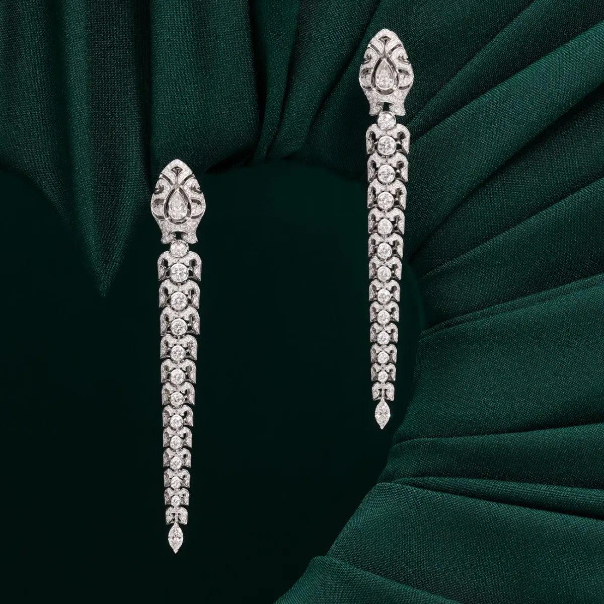 SERPENTES LONG FULL PAVE DIAMOND EARRINGS, WHITE GOLD ORLOV