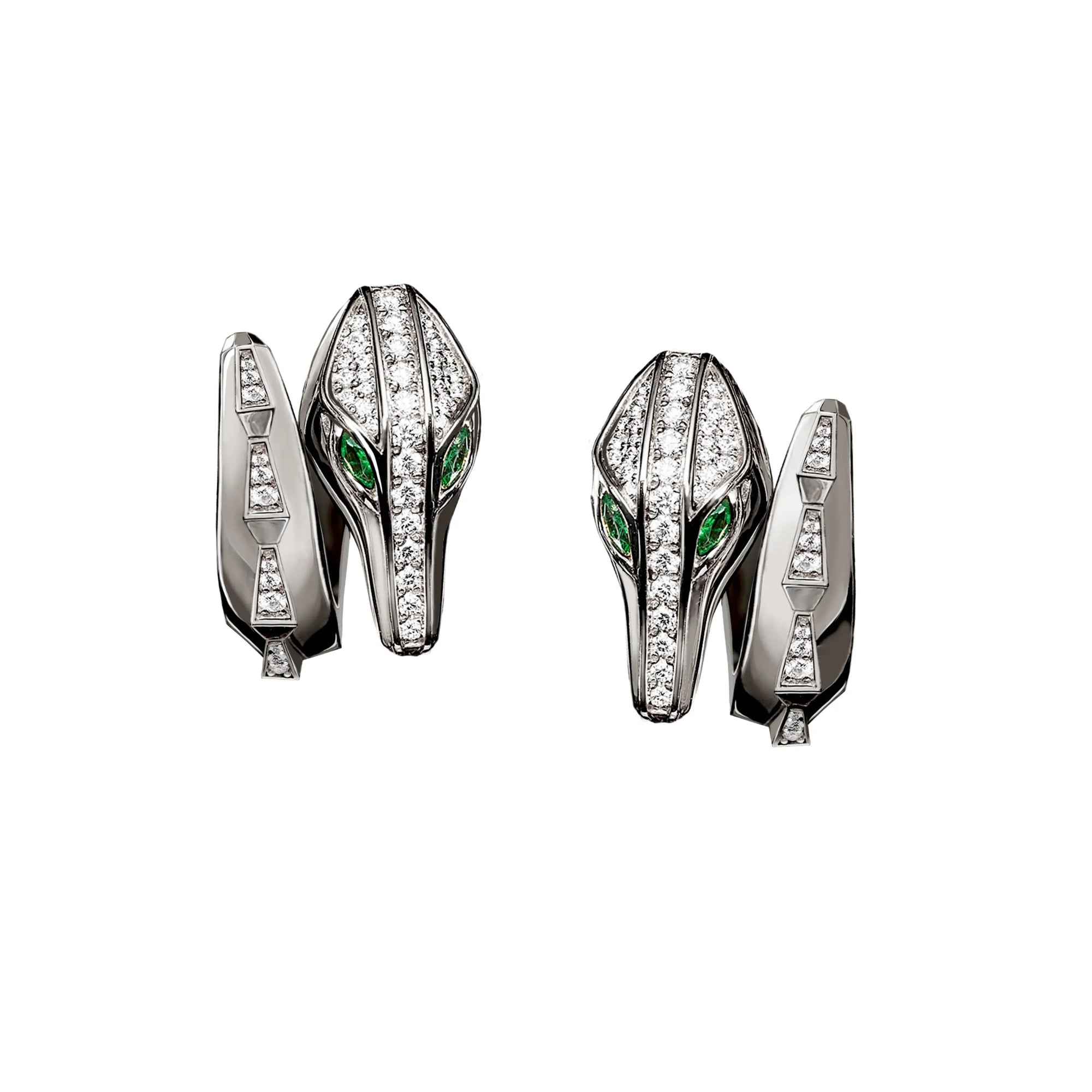 SIGNATURE SPIKE CROCO HALF SET DIAMOND EARRINGS WHITE GOLD | Earring | 18K white gold, croco, crocodream, diamonds, earring, earrings, emerald, signature, spike | ORLOV