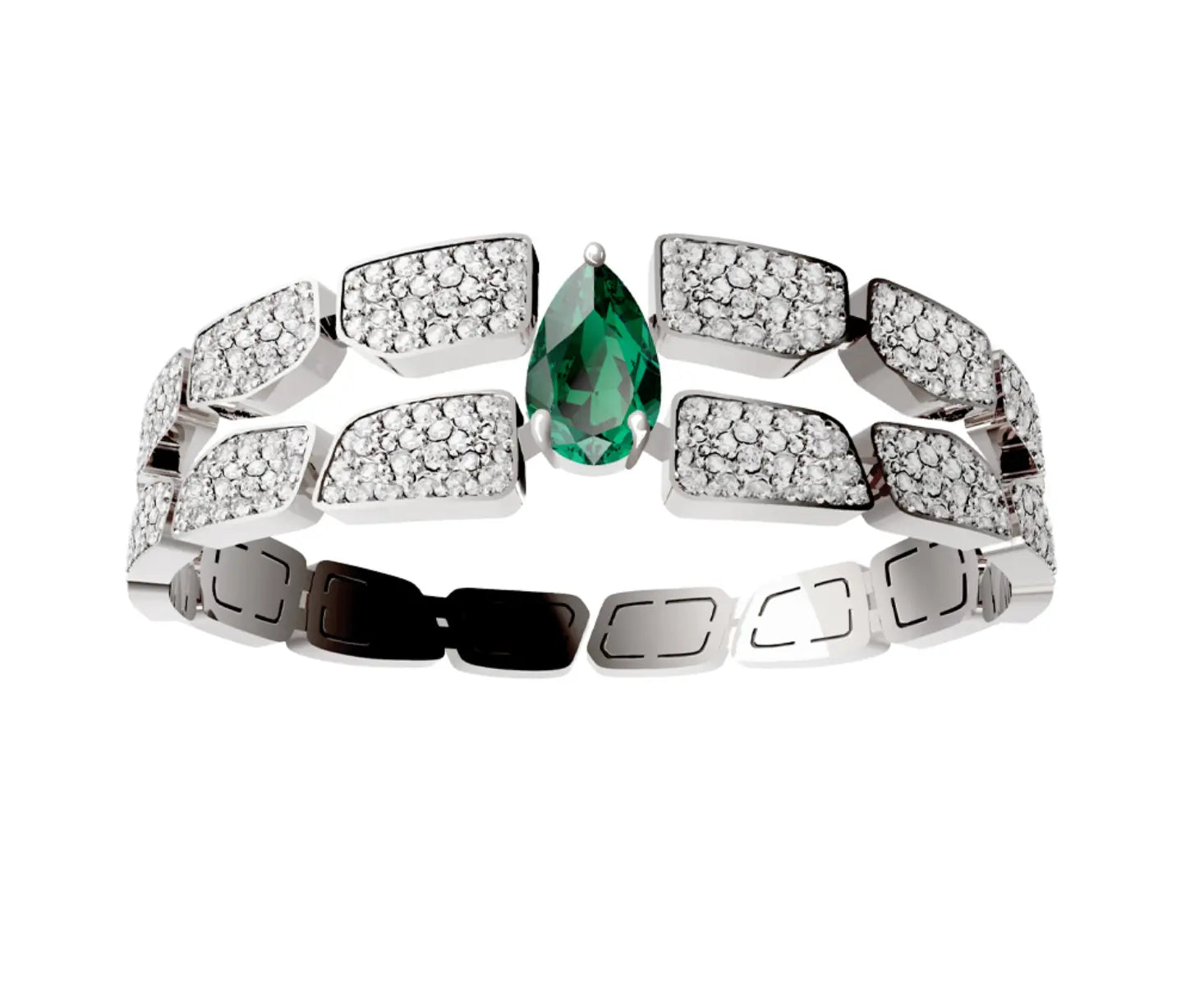 SKIN DOUBLE ROW FULL PAVE DIAMOND EMERALD BRACELET,  WHITE GOLD ORLOV