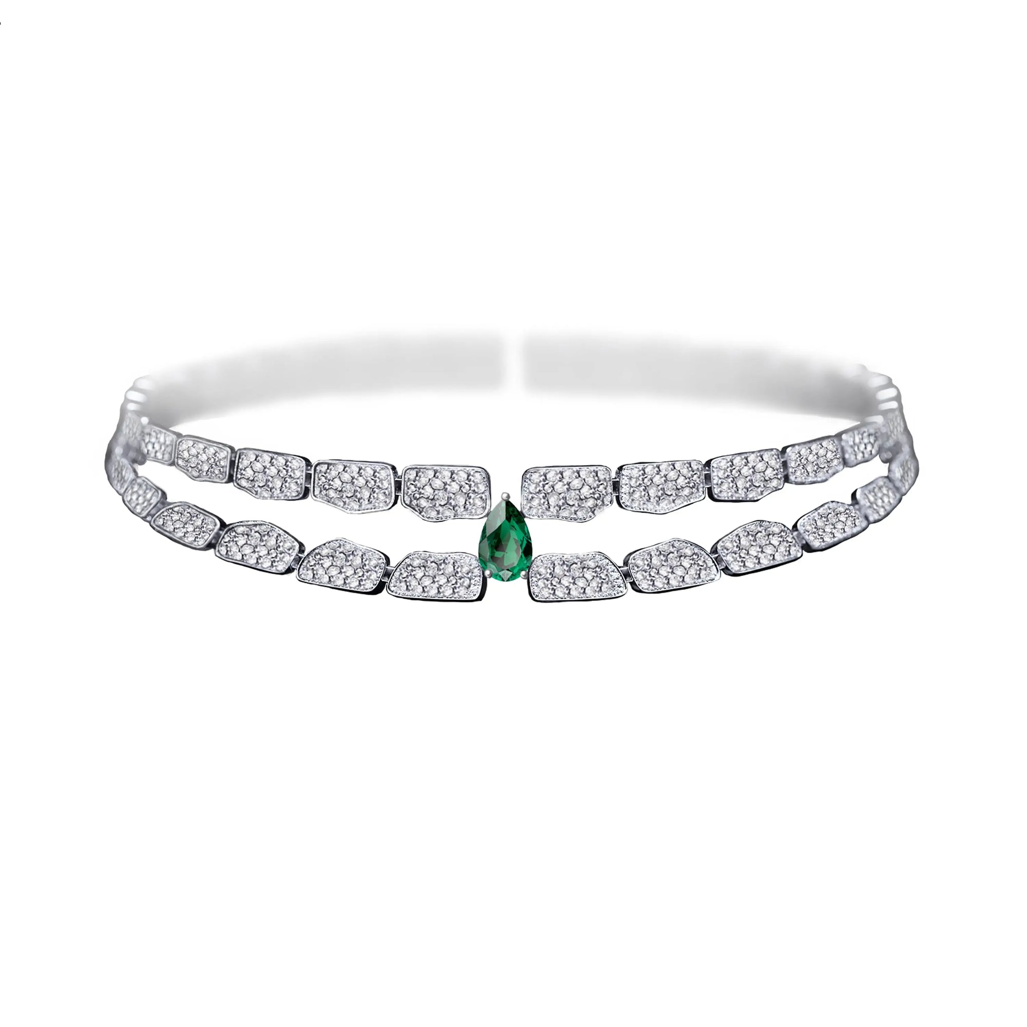 SKIN EMERALD FULL DIAMOND SET CHOKER WHITE GOLD | Necklace | 18K white gold, choker, crocodream, diamonds, emeralds, Necklace, skin | ORLOV