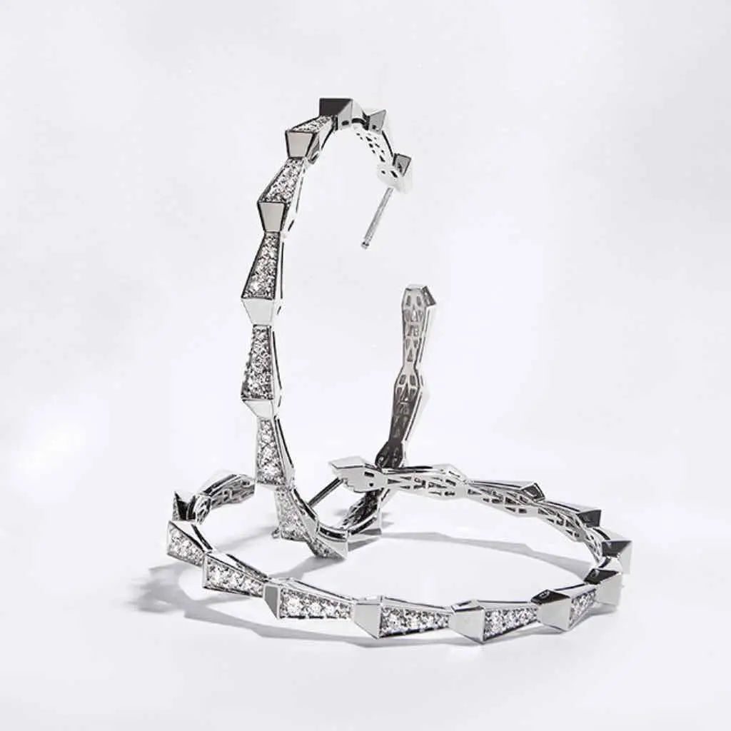 SPIKE FULL DIAMOND SET HOOPS WHITE GOLD | Earring | 18K white gold, crocodream, diamonds, earring, hoops, spike | ORLOV