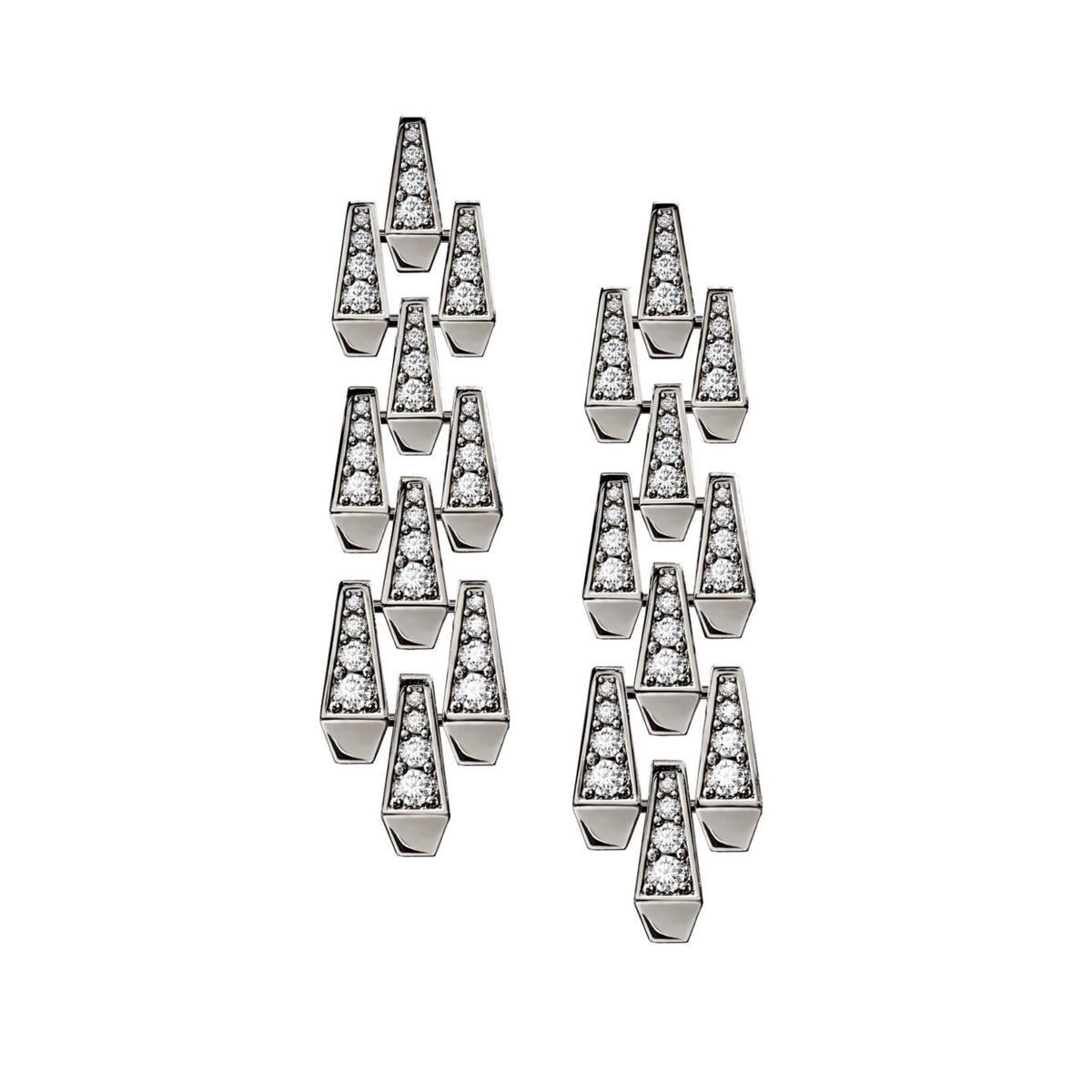 SPIKE 3 ROW FULL DIAMOND EARRINGS, WHITE GOLD