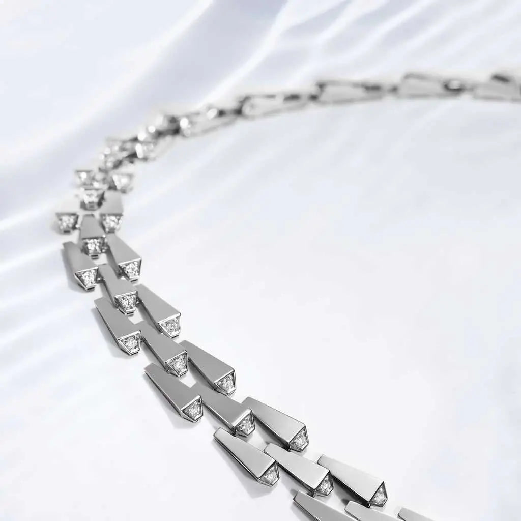 SPIKE 3 ROW LIGHT PAVÉ DIAMOND NECKLACE, WHITE GOLD ORLOV