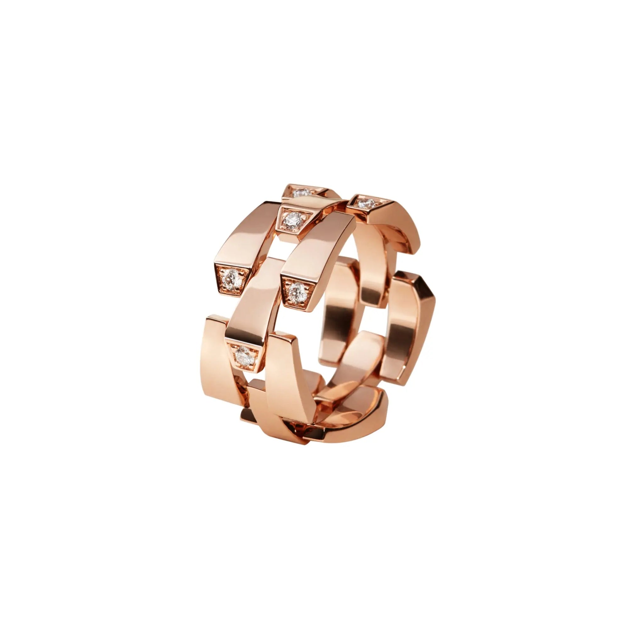 SPIKE 3 ROW LIGHT PAVE DIAMOND RING, ROSE GOLD ORLOV