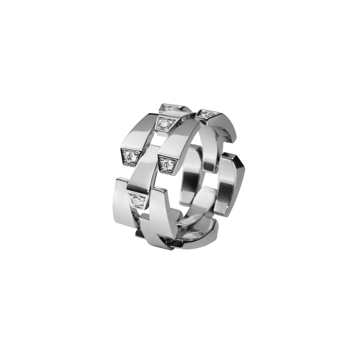 SPIKE 3 ROW LIGHT PAVÉ DIAMOND RING, WHITE GOLD ORLOV