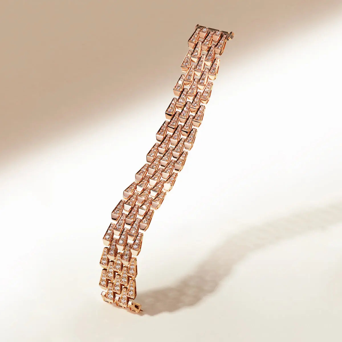 SPIKE 5 ROW MANCHETTE FULL PAVE DIAMOND BRACELET, ROSE GOLD ORLOV