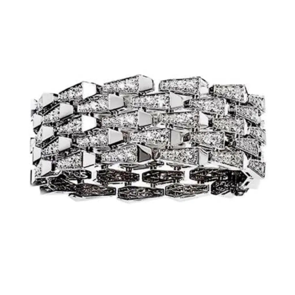 SPIKE ROW MANCHETTE FULL PAVE DIAMOND BRACELET, WHITE GOLD ORLOV
