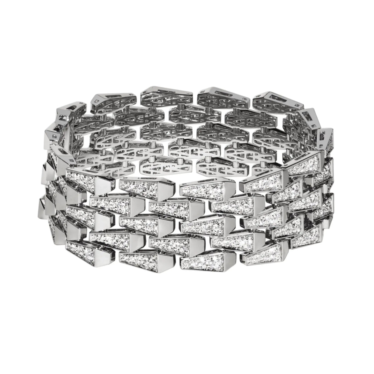 SPIKE 5 ROW MANCHETTE FULL PAVE DIAMOND BRACELET, WHITE GOLD ORLOV