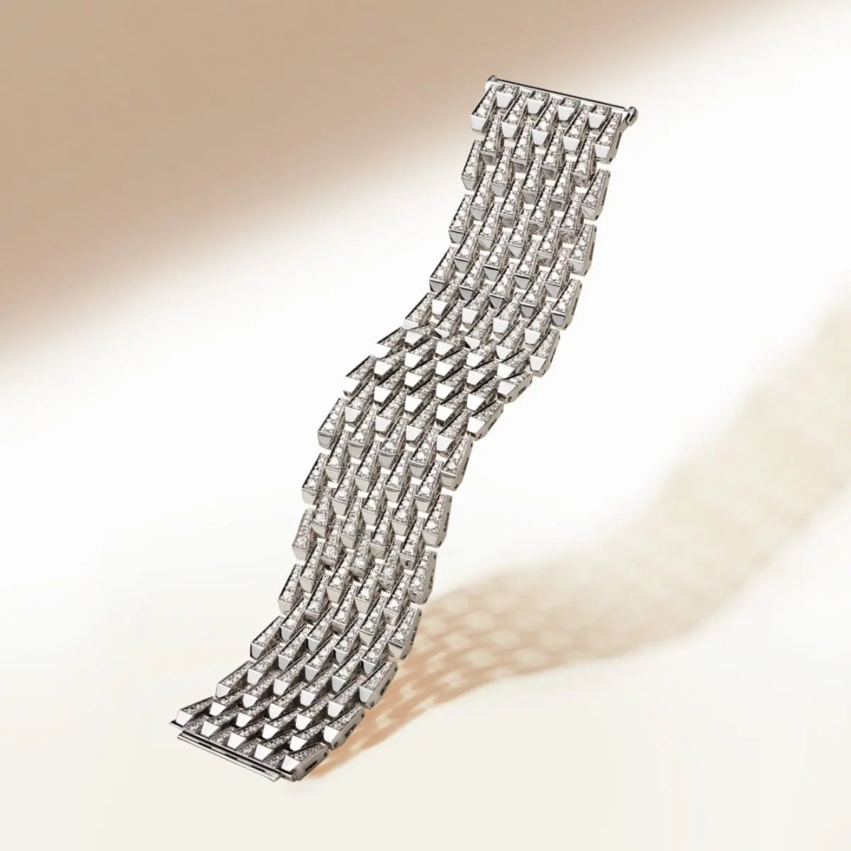 SPIKE 9 ROW MANCHETTE FULL PAVE DIAMOND BRACELET, WHITE GOLD ORLOV