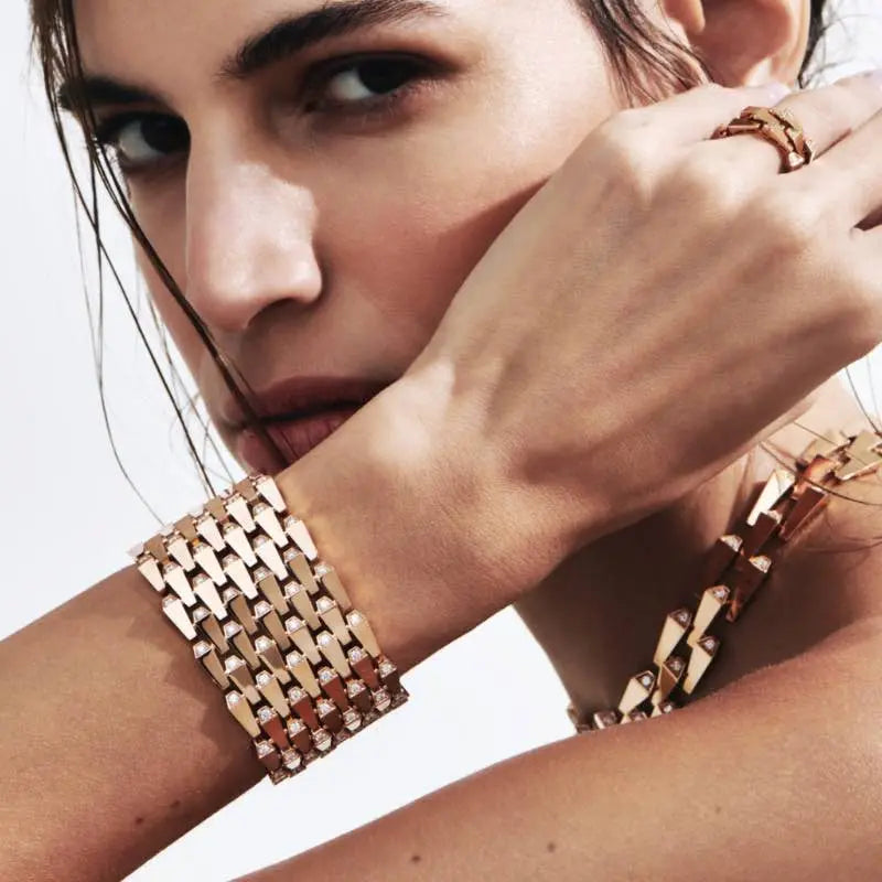 SPIKE 9 ROW MANCHETTE LIGHT PAVÉ DIAMOND BRACELET, ROSE GOLD ORLOV