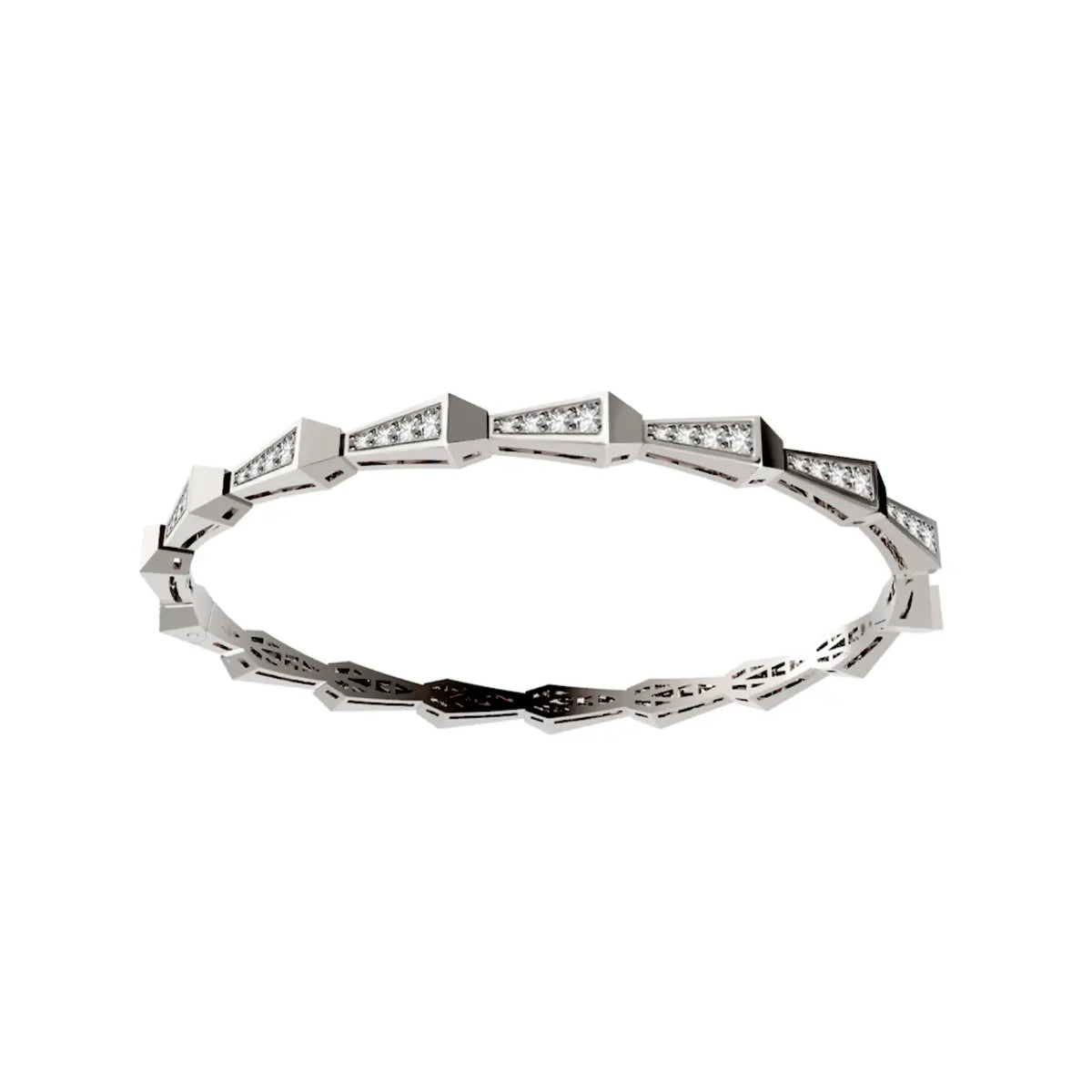 SPIKE 1 ROW HALF WAY FULL PAVE DIAMOND BRACELET, WHITE GOLD
