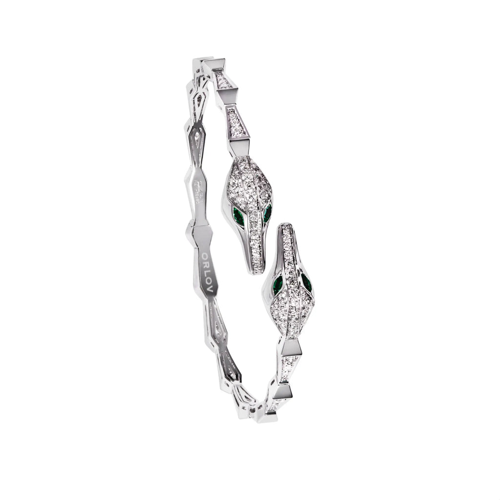 SPIKE DOUBLE CROCO HEAD FULL PAVE DIAMOND BRACELET, WHITE GOLD