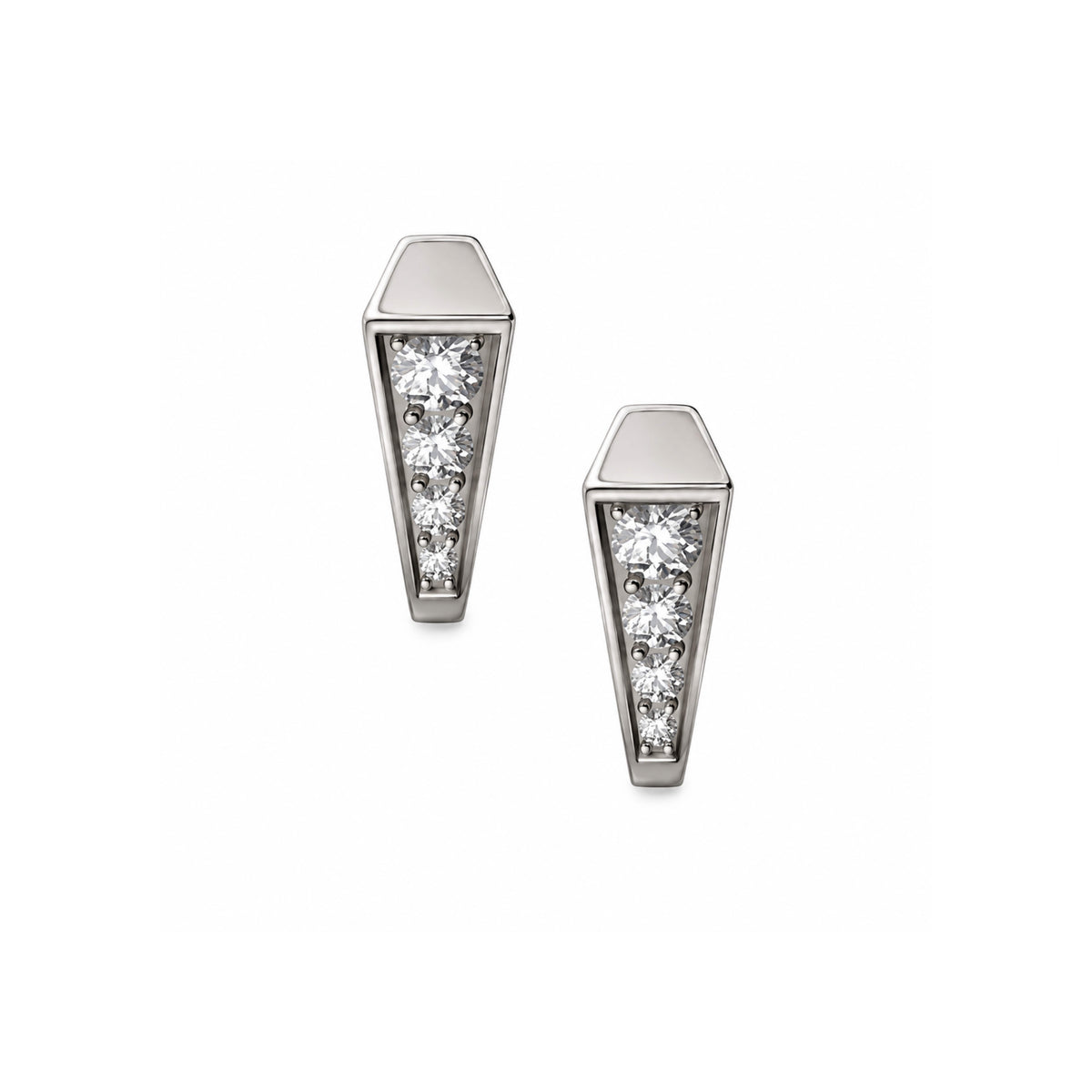 SPIKE ONE LARGE FULL PAVE DIAMOND STUDS, WHITE GOLD