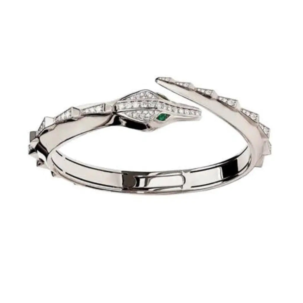 SIGNATURE SPIKE CROCO BRACELET HALF DIAMOND SET WHITE GOLD | Bracelet | 18K white gold, bracelet, croco, crocodile, crocodream, diamonds, half diamond set, signature, spike | ORLOV