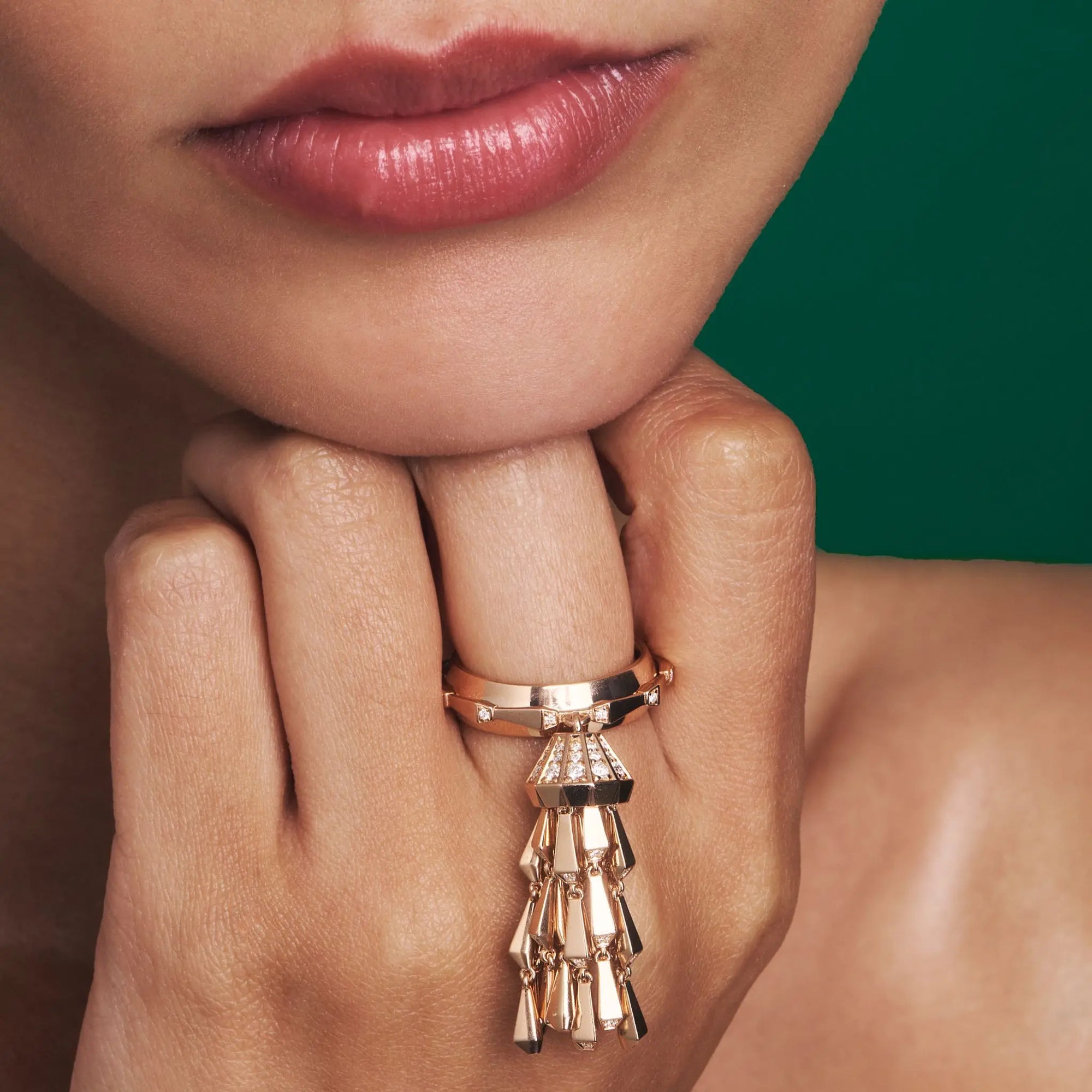 SPIKE TASSEL HALF PAVÉ DIAMOND RING, ROSE GOLD ORLOV