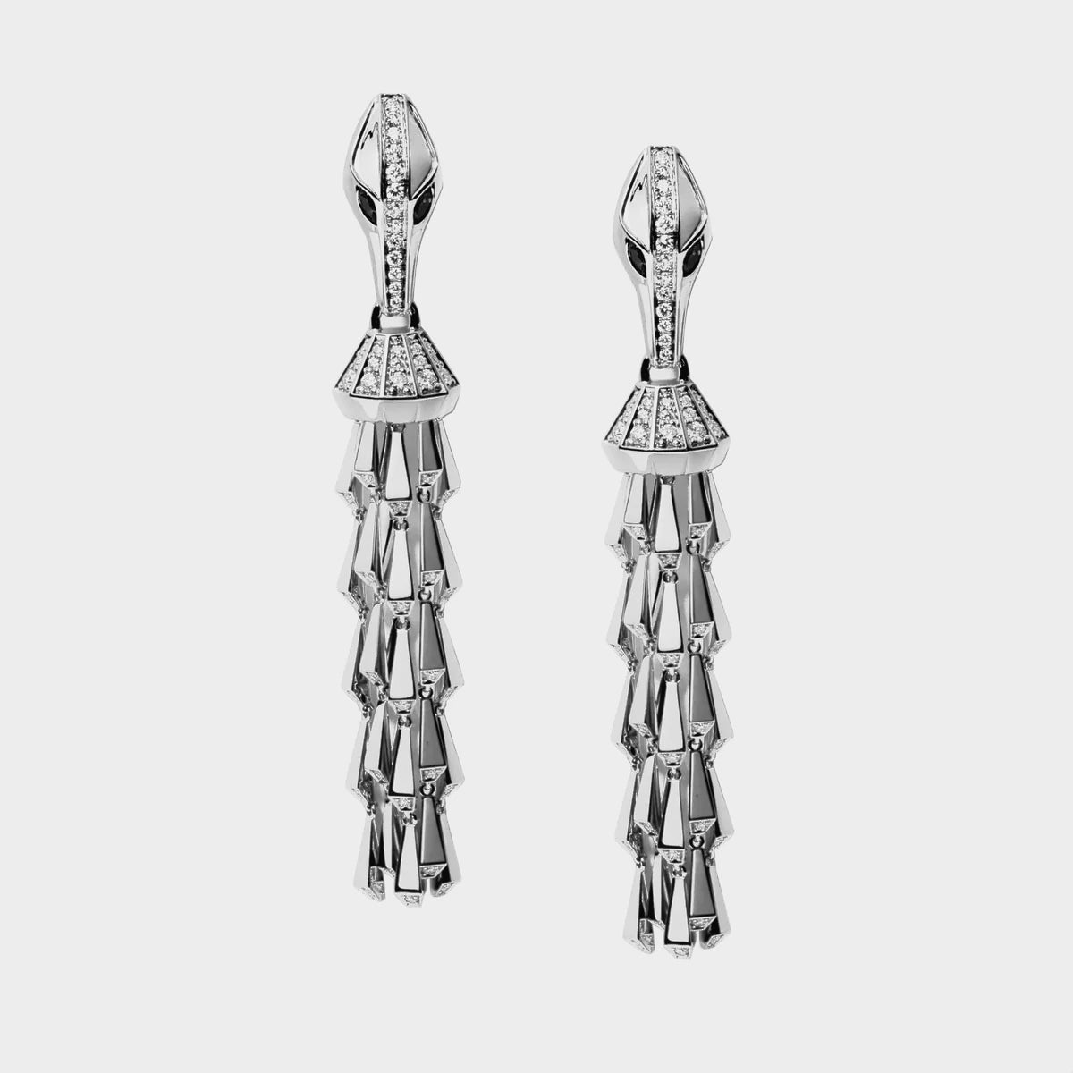 SPIKE CROCO TASSEL LIGHT PAVÉ DIAMOND EARRINGS, WHITE GOLD