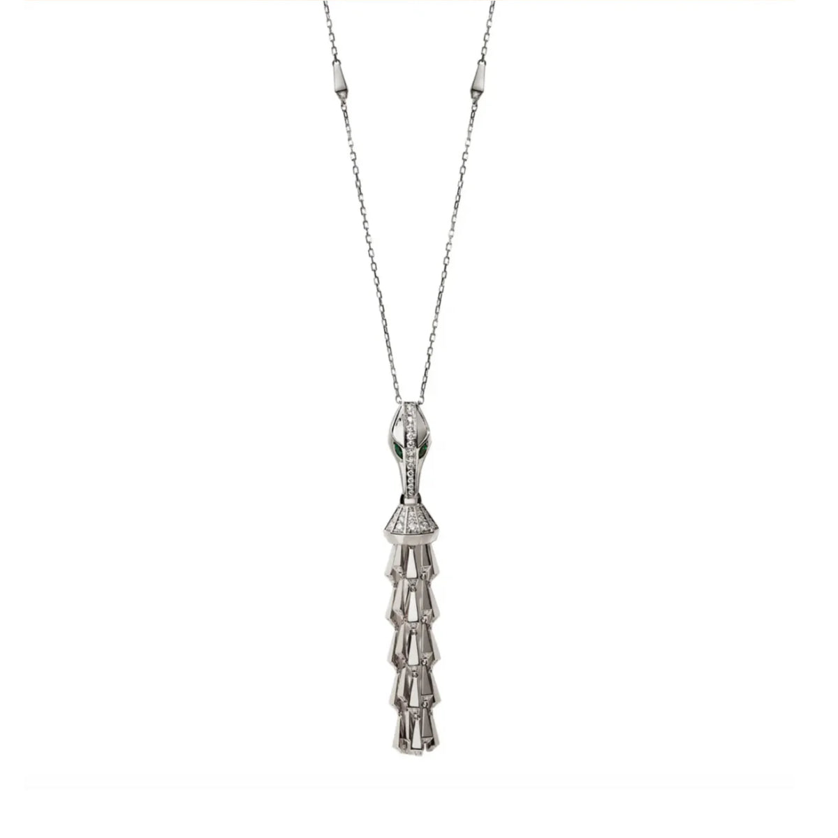 SPIKE CROCO TASSEL LIGHT PAVÉ DIAMOND PENDANT, WHITE GOLD
