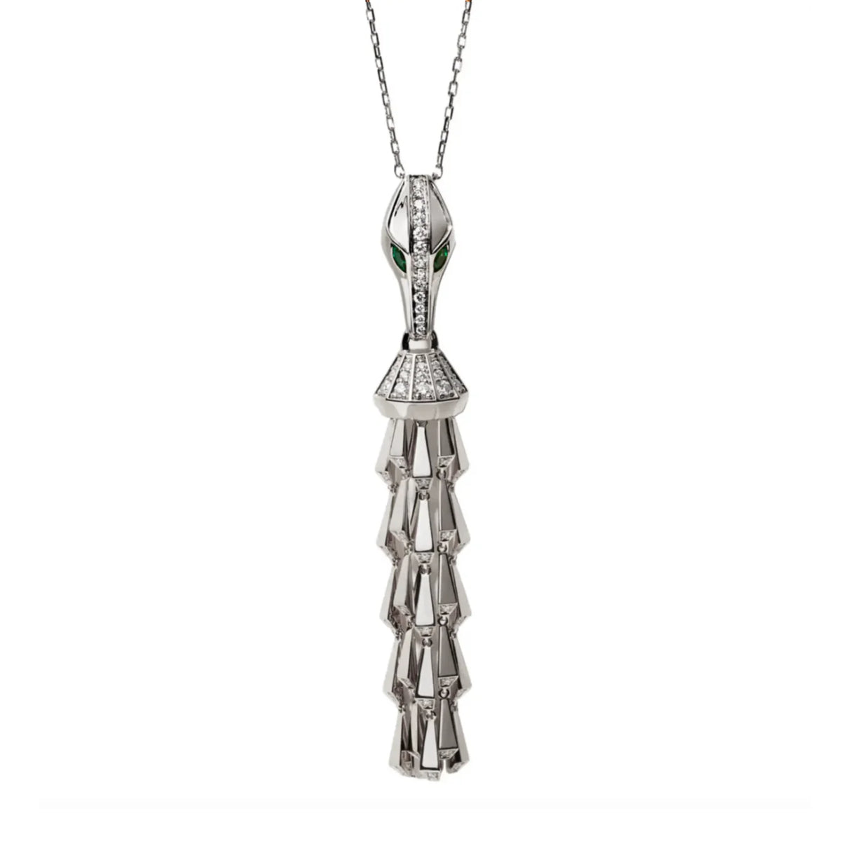 SPIKE CROCO TASSEL LIGHT PAVÉ DIAMOND PENDANT, WHITE GOLD
