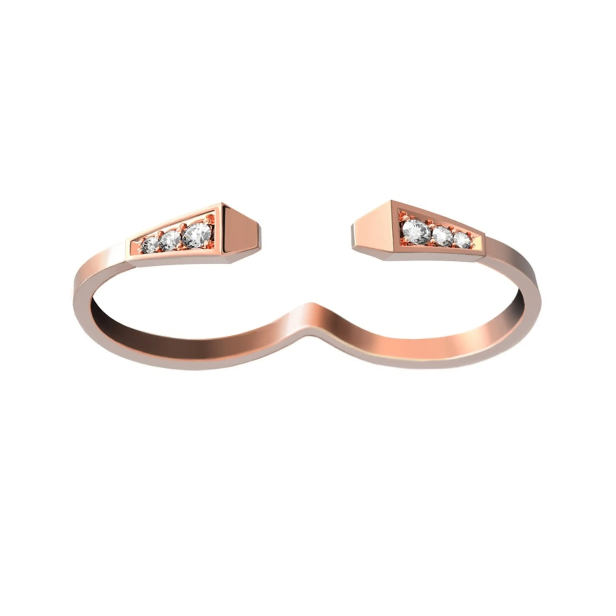 SPIKE TWO FINGERS FULL PAVE DIAMOND RING, ROSE GOLD ORLOV