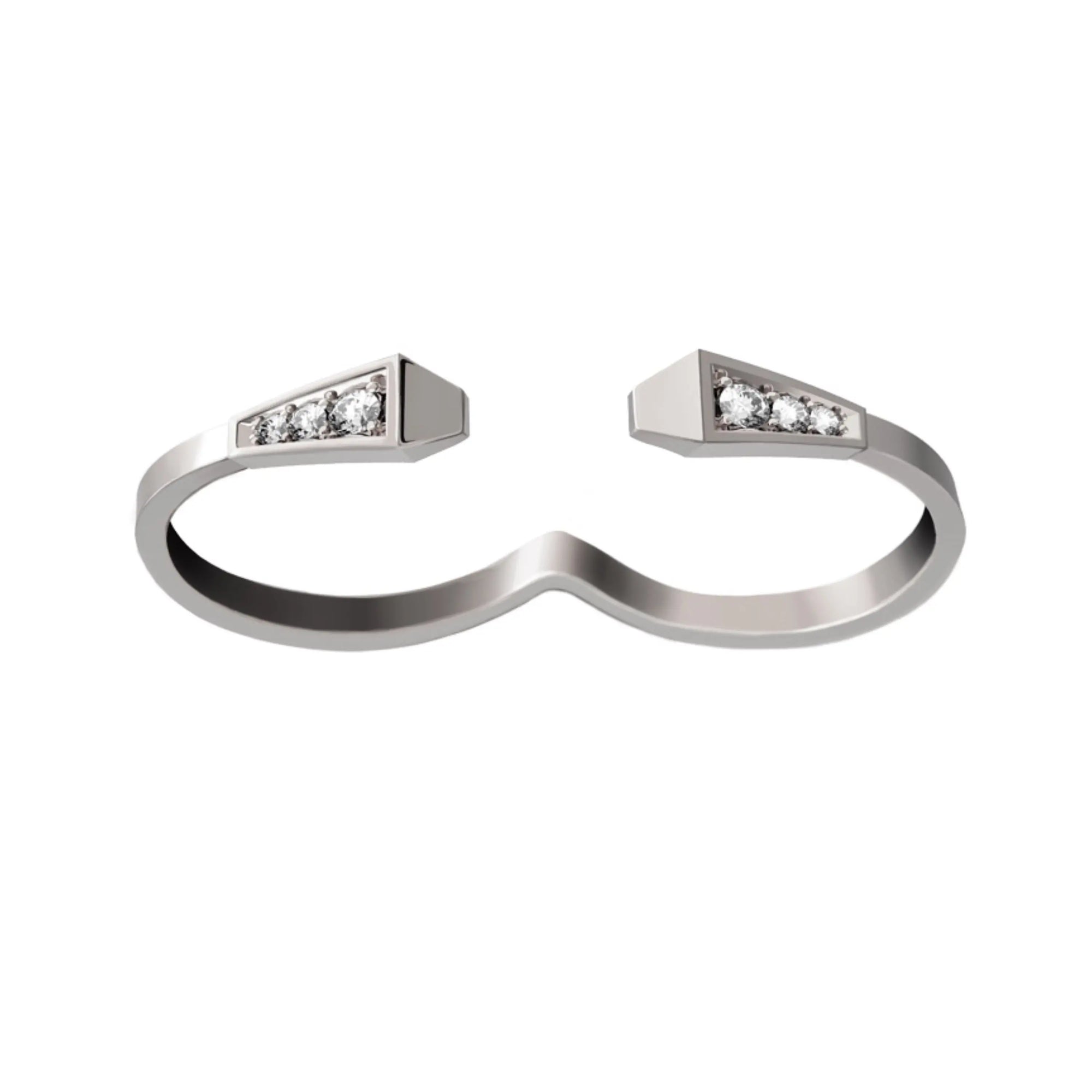 SPIKE TWO FINGERS FULL PAVE DIAMOND RING, WHITE GOLD ORLOV