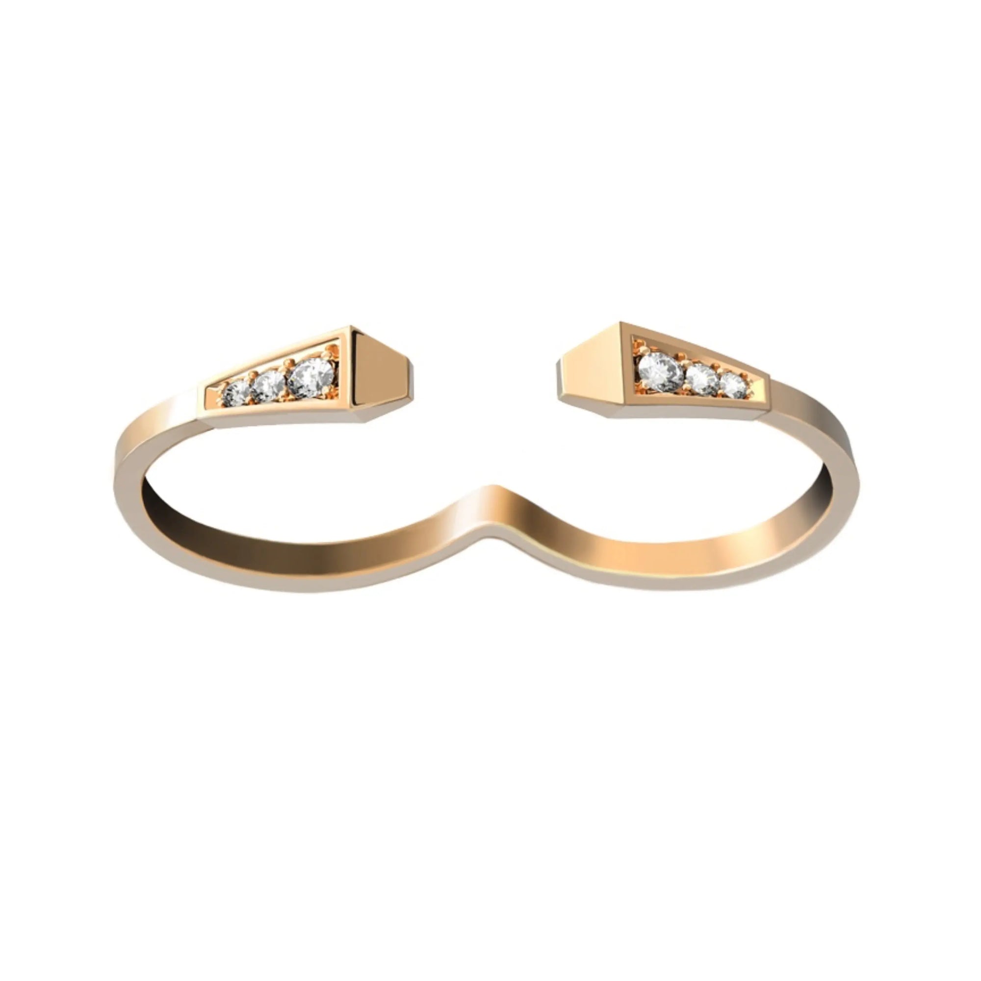 SPIKE TWO FINGERS FULL PAVÉ DIAMOND RING, YELLOW GOLD ORLOV