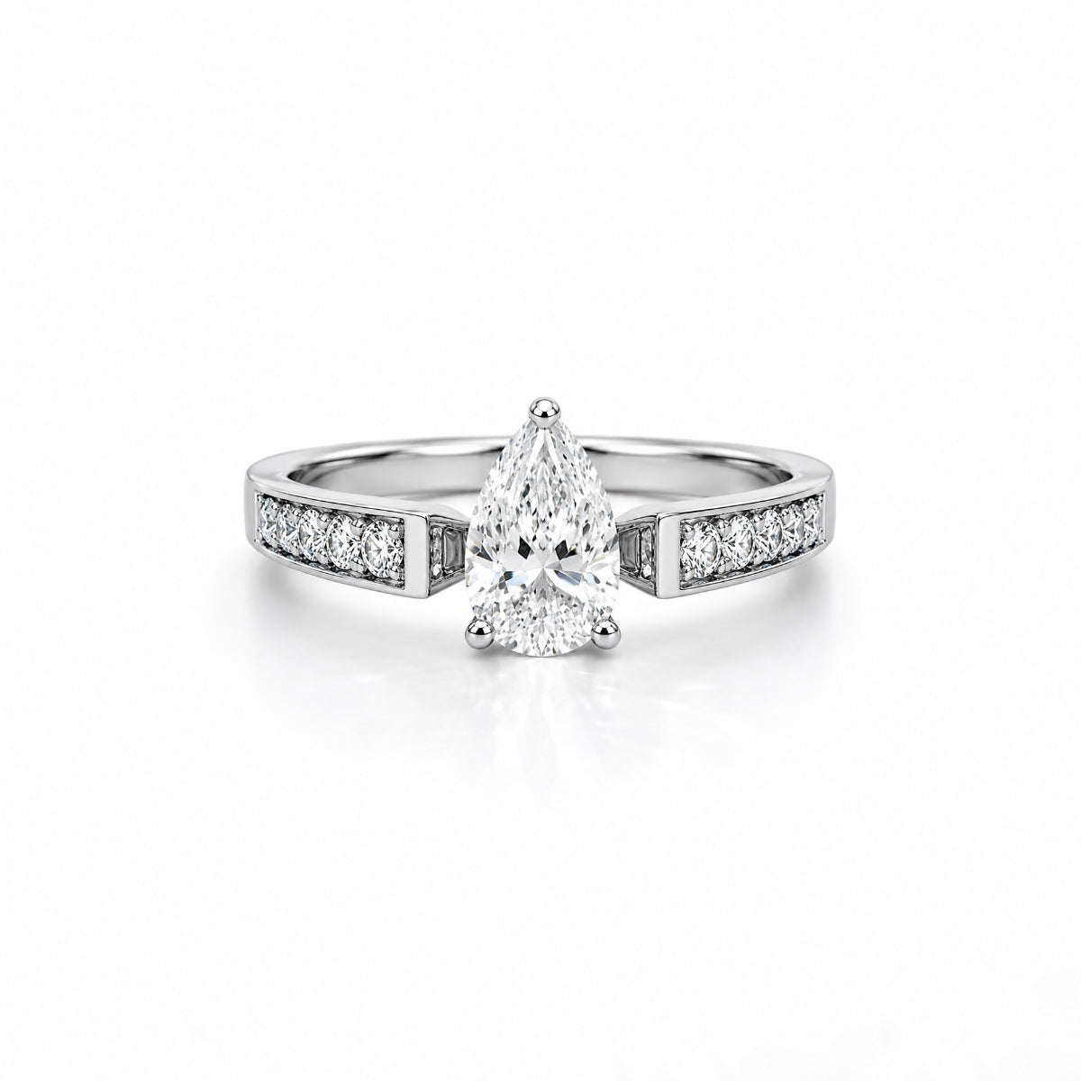 SPIKE SOLITAIRE RING PAVED WITH A 1 CARAT PEAR SHAPED DIAMOND