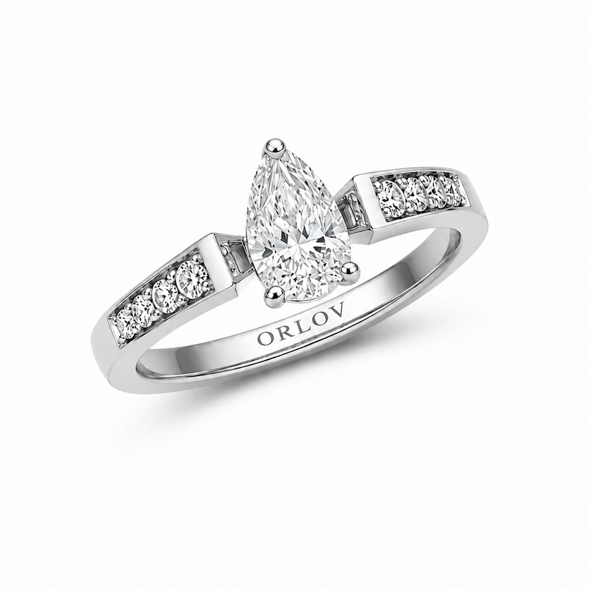 SPIKE SOLITAIRE RING PAVED WITH A 1 CARAT PEAR SHAPED DIAMOND