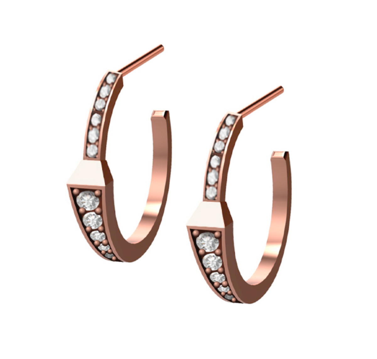 SPIKE ONE FULL PAVE DIAMOND HOOPS, ROSE GOLD