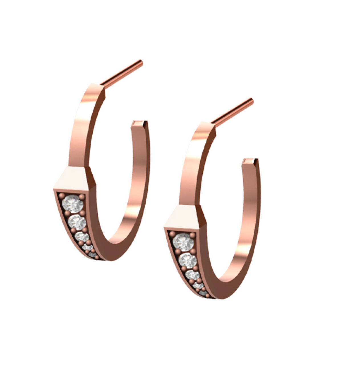 SPIKE ONE HALF PAVÉ DIAMOND HOOPS, ROSE GOLD