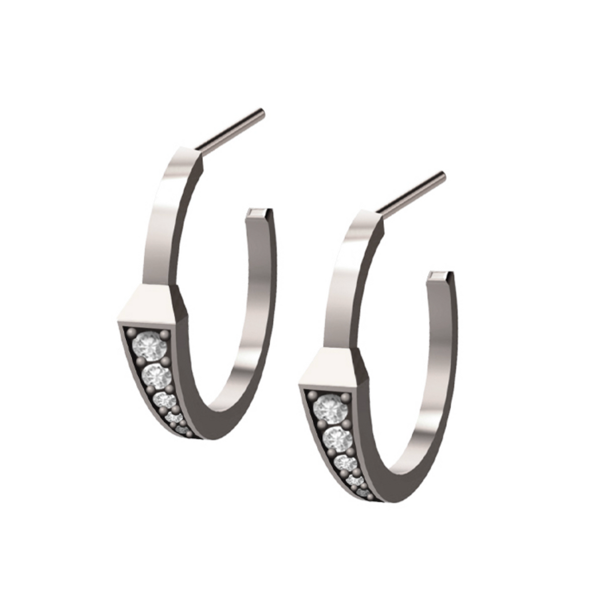 SPIKE ONE HALF PAVÉ DIAMOND HOOPS, WHITE GOLD