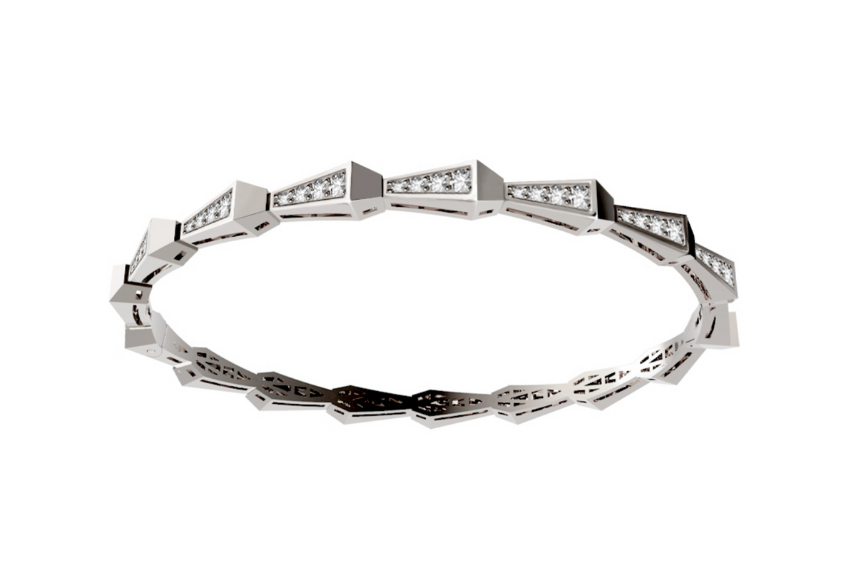 SPIKE 1 ROW HALF WAY FULL PAVE DIAMOND BRACELET, WHITE GOLD