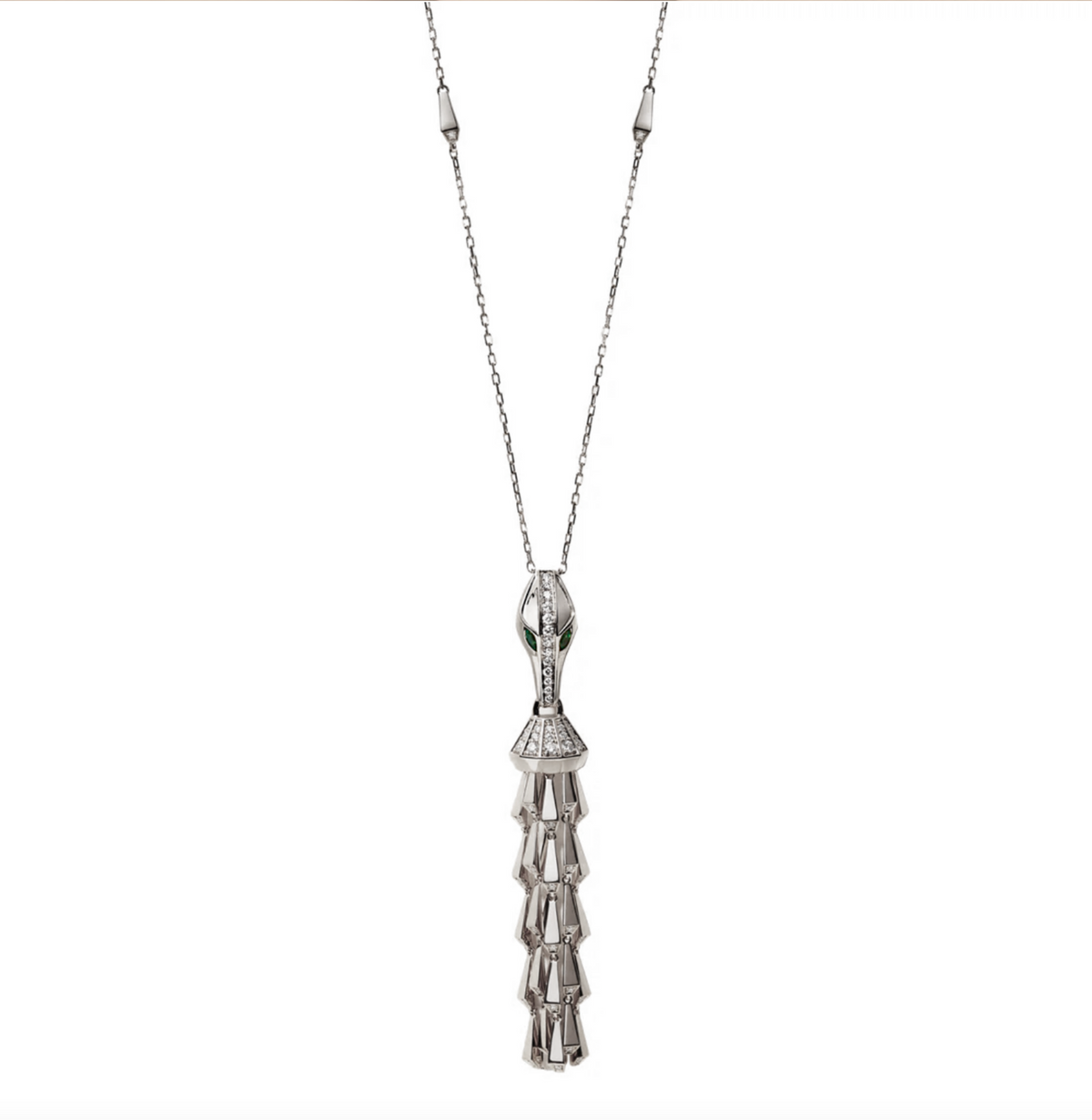 SPIKE TASSEL LIGHT PAVÉ DIAMOND PENDANT, WHITE GOLD