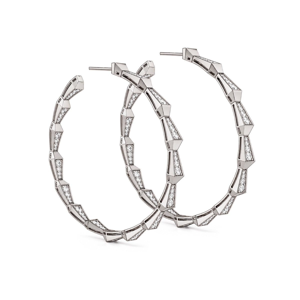 SPIKE 1 ROW FULL PAVÉ DIAMOND HOOPS, WHITE GOLD (60mm)