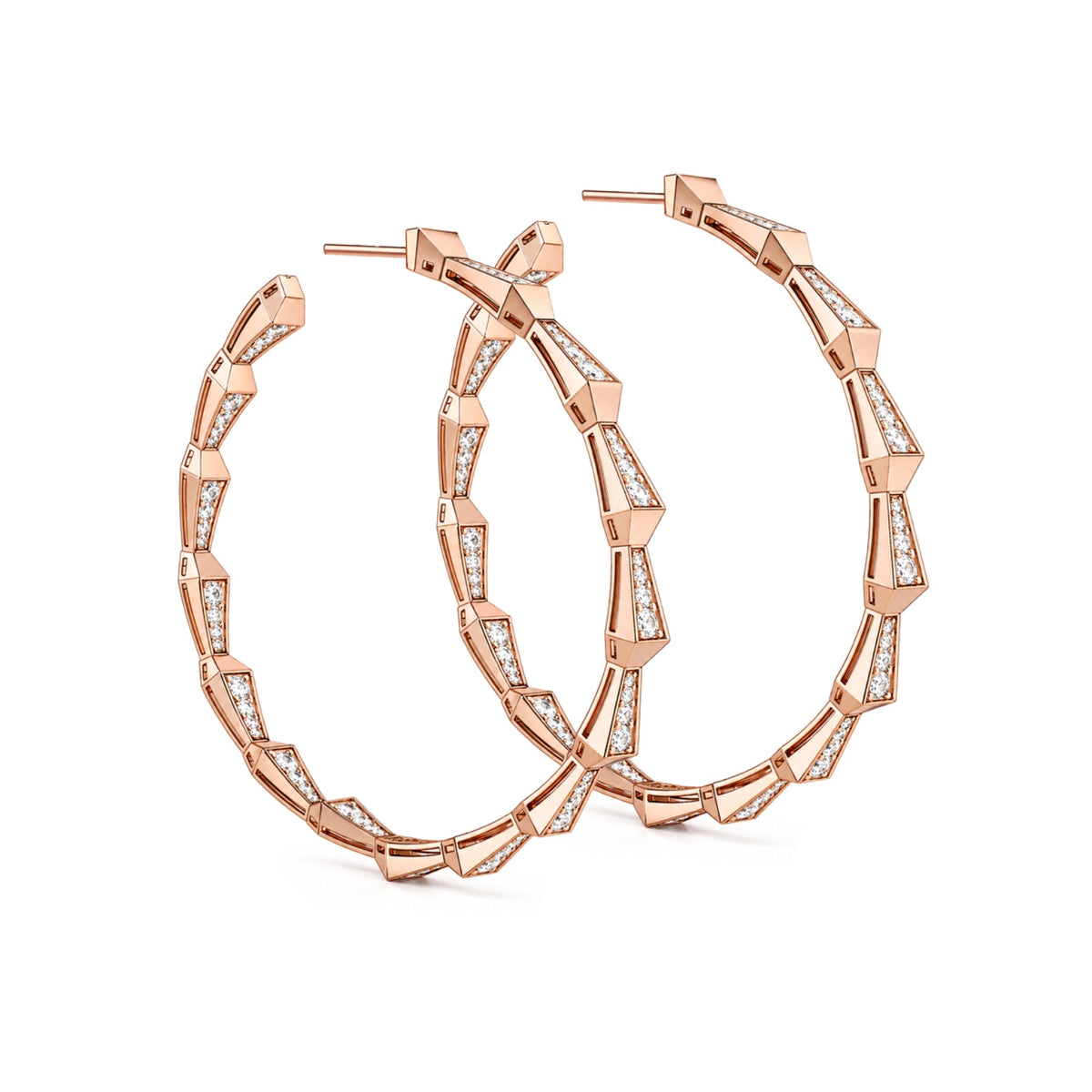 SPIKE 1 ROW FULL PAVÉ DIAMOND HOOPS, ROSE GOLD (60mm)