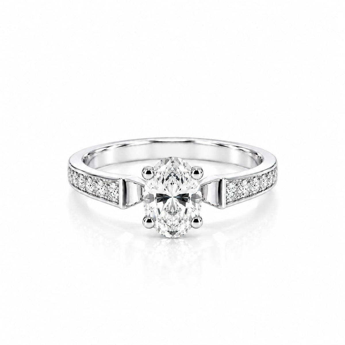 SPIKE SOLITAIRE RING PAVED WITH A 1 CARAT OVAL SHAPED DIAMOND