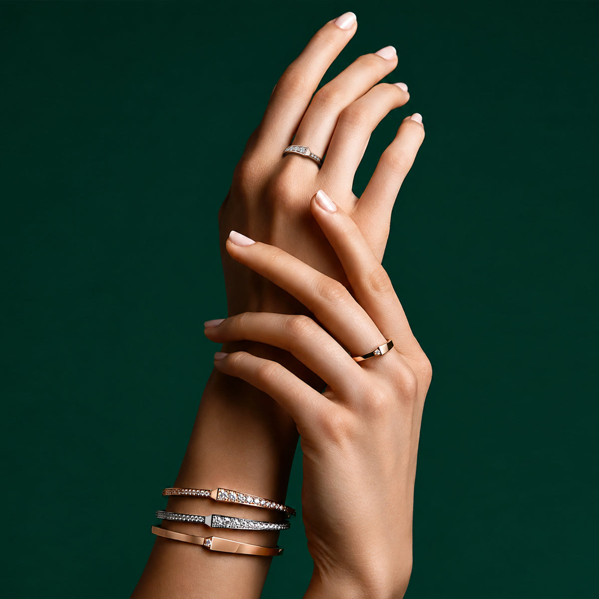 SPIKE ONE FULL PAVE DIAMOND RING, ROSE GOLD