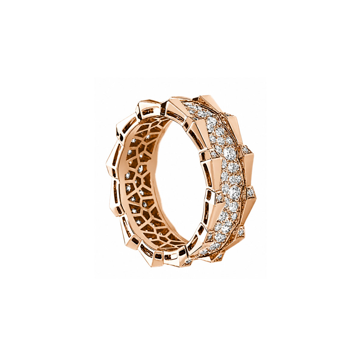 SPIKE DOUBLE ROW FULL PAVE DIAMOND RING, ROSE GOLD