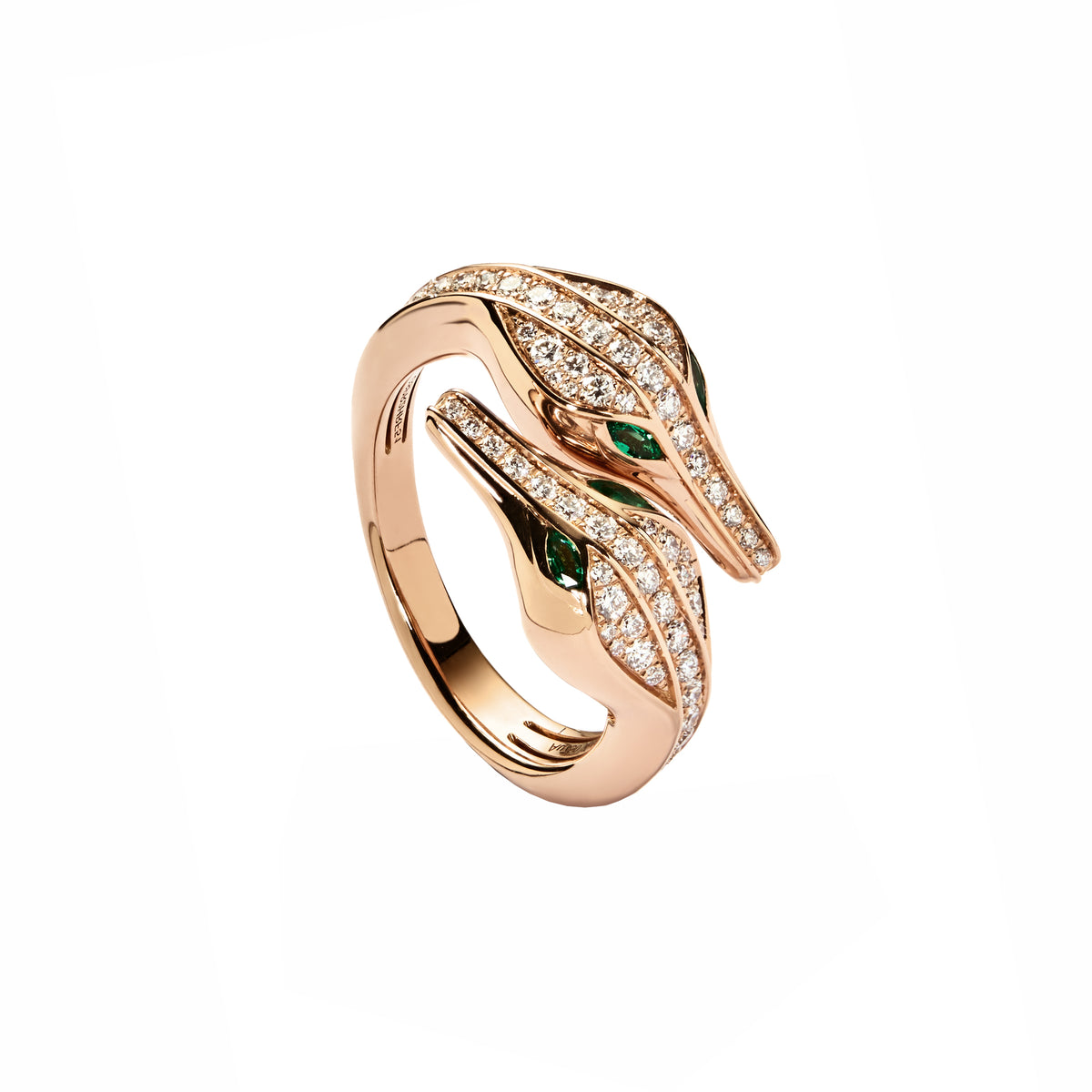 CARESSE DE CROCO DOUBLE HEAD FULL PAVE DIAMOND RING, ROSE GOLD