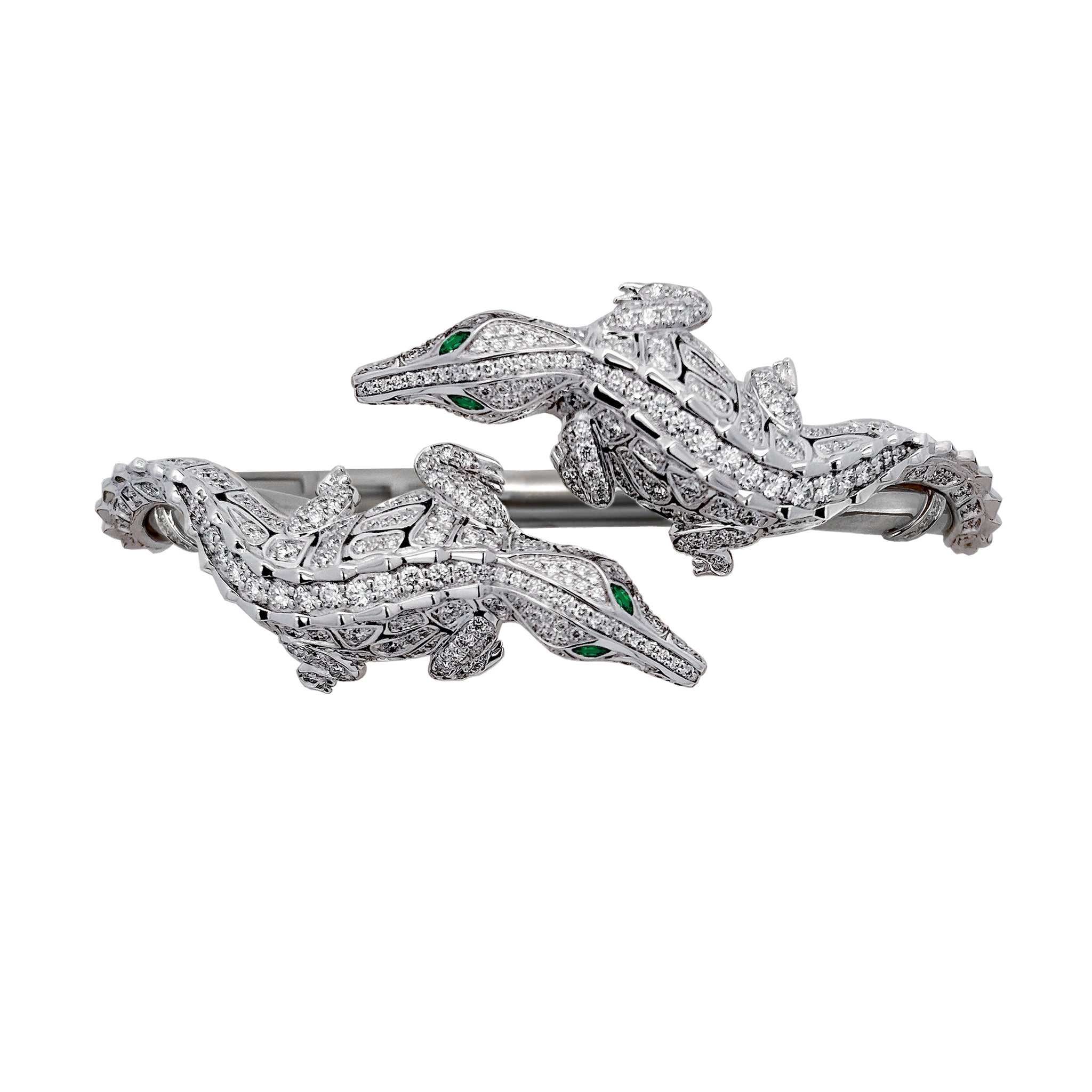 CARESSE DE CROCO DOUBLE CROCODILE FULL PAVE DIAMOND BRACELET, WHITE