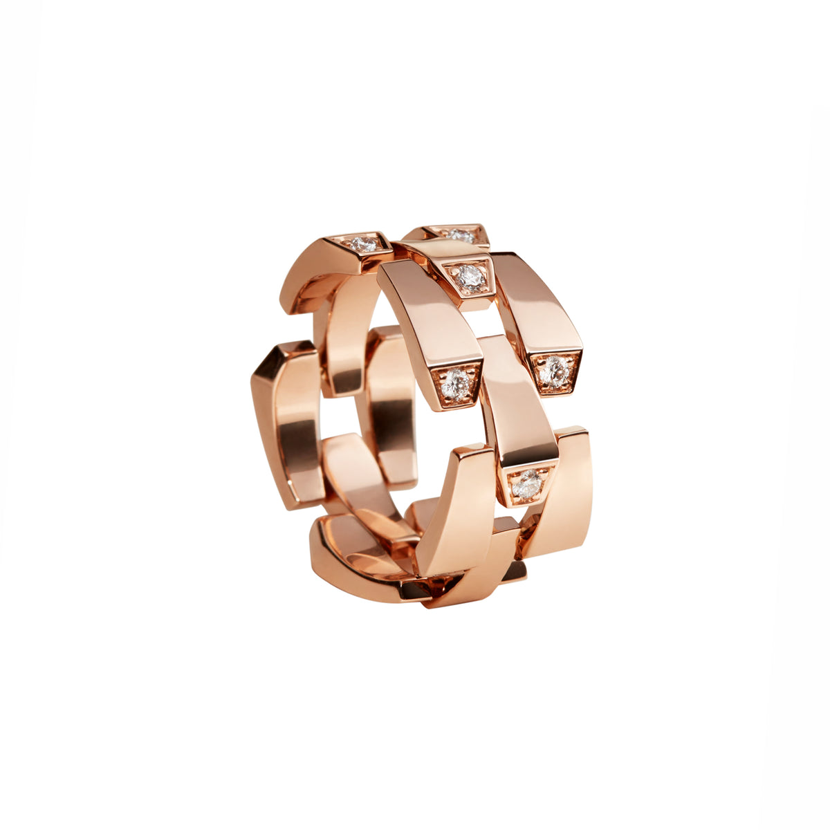 SPIKE 3 ROW LIGHT PAVE DIAMOND RING, ROSE GOLD