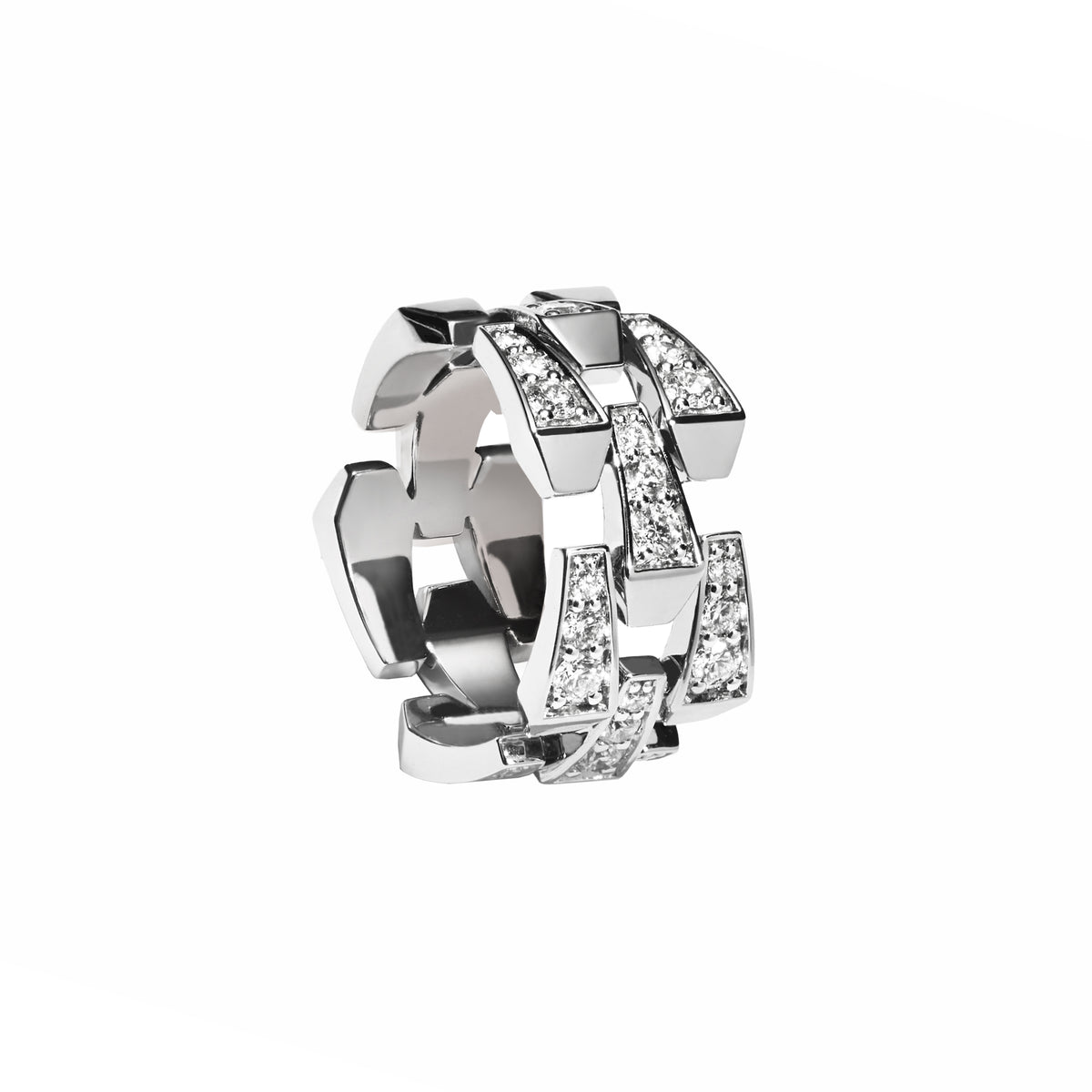 SPIKE 3 ROW FULL PAVÉ DIAMOND RING, WHITE GOLD