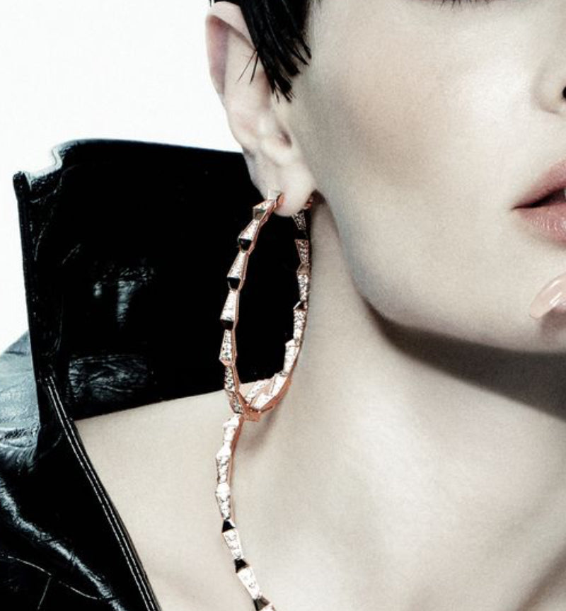 SPIKE 1 ROW FULL PAVÉ DIAMOND HOOPS, ROSE GOLD (60mm)