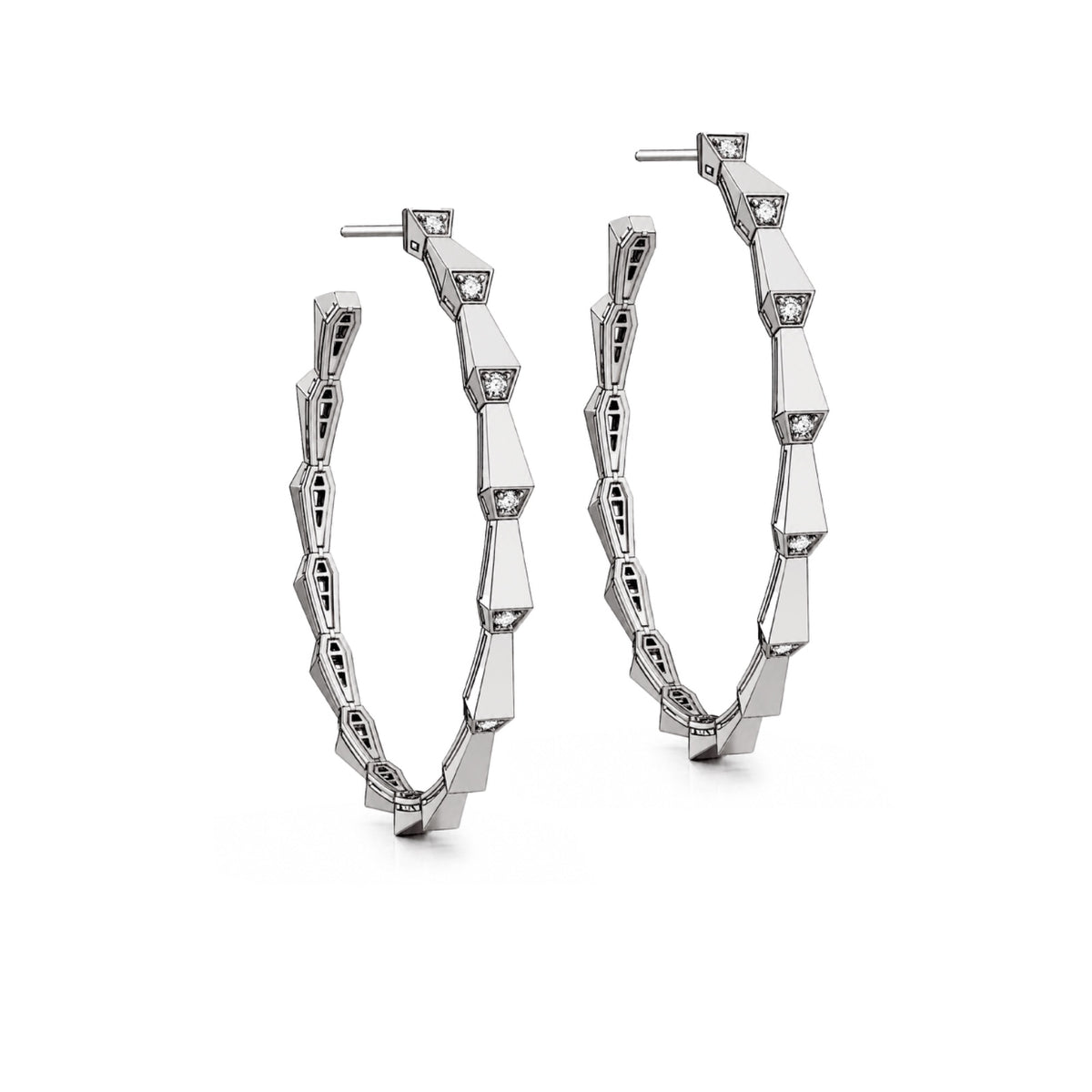 SPIKE 1 ROW LIGHT PAVÉ DIAMOND HOOPS, WHITE GOLD (60mm)