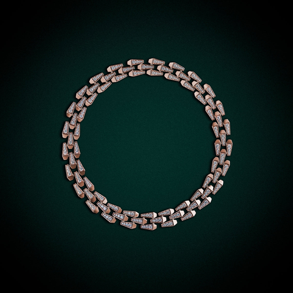 SPIKE 3 ROW FULL PAVE DIAMOND NECKLACE, ROSE GOLD