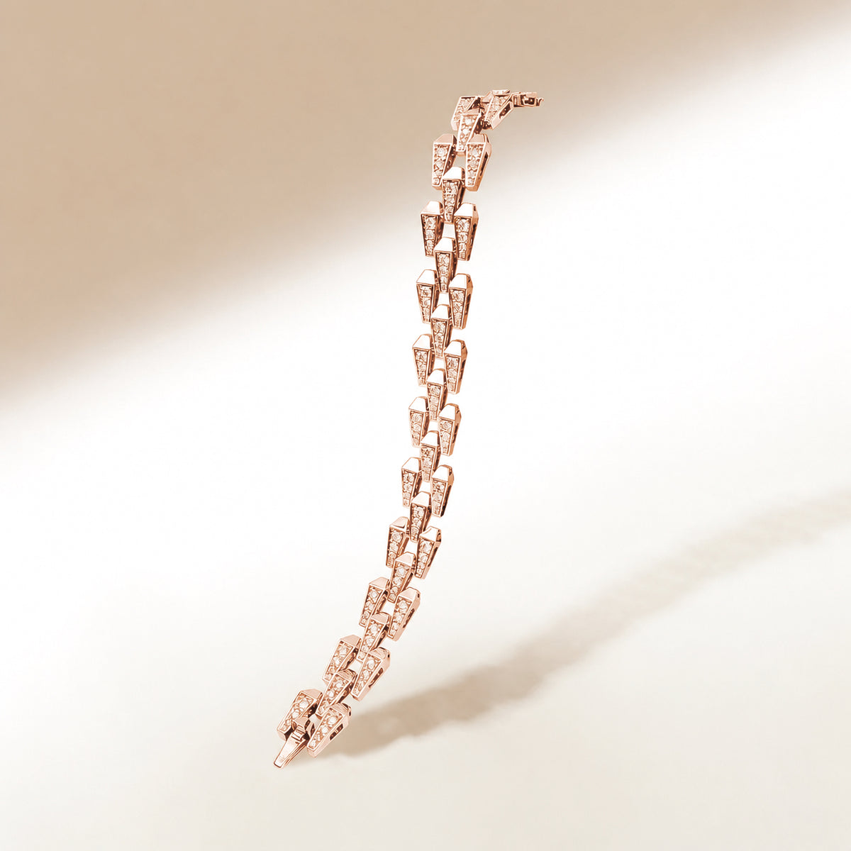 SPIKE LARGE 3 ROW FULL PAVE DIAMOND BRACELET, ROSE GOLD