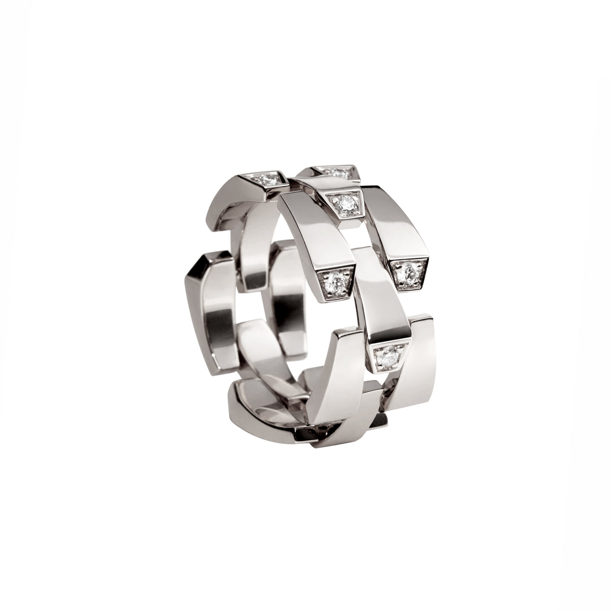 SPIKE 3 ROW LIGHT PAVÉ DIAMOND RING, WHITE GOLD