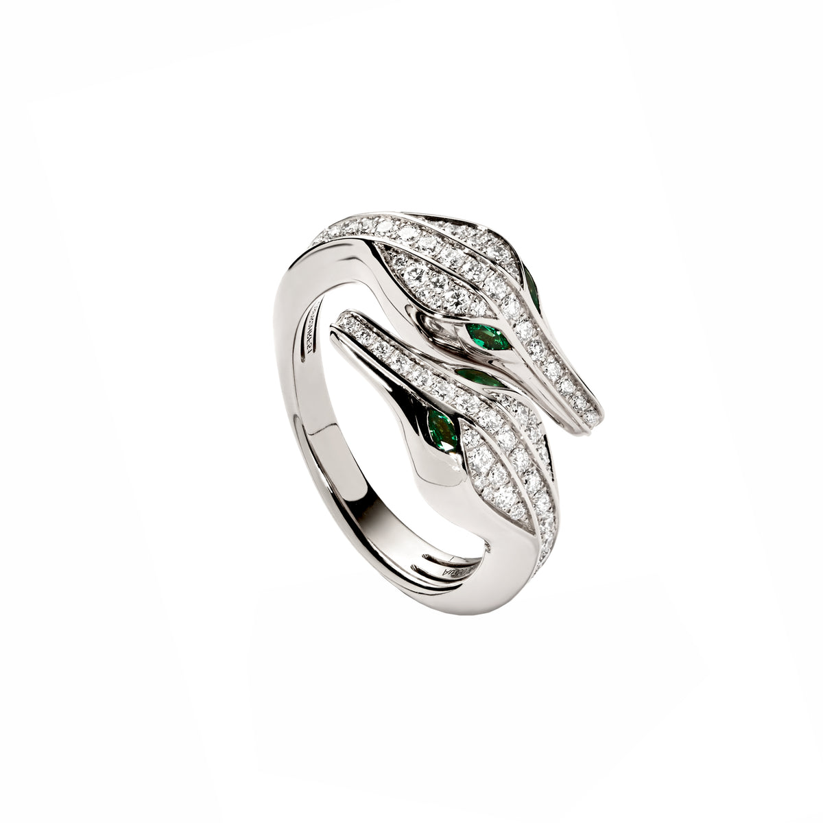 CARESSE DE CROCO DOUBLE HEAD FULL PAVE DIAMOND RING, WHITE GOLD