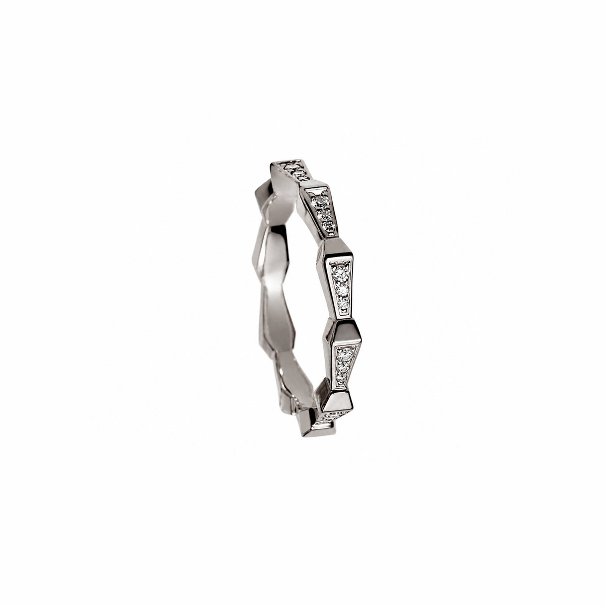 SPIKE 1 ROW FULL PAVE DIAMOND BAND, WHITE GOLD