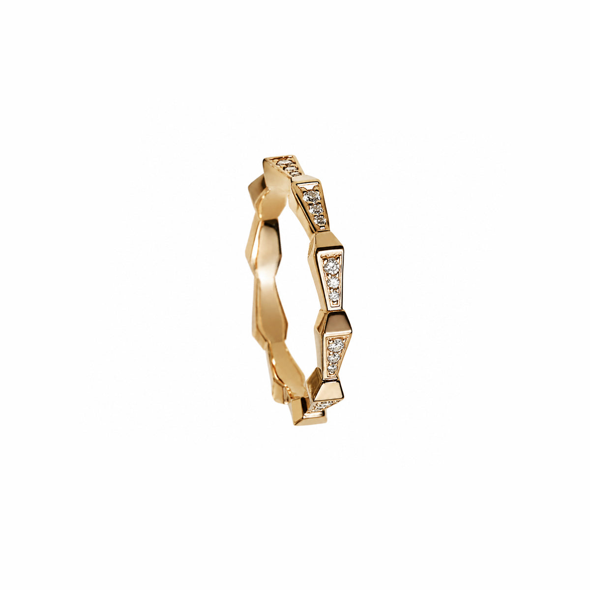 SPIKE 1 ROW FULL PAVE DIAMOND BAND, YELLOW GOLD